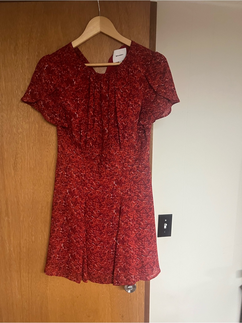 Reformation Red Floral Fit-and-Flare Short Sleeve Dress